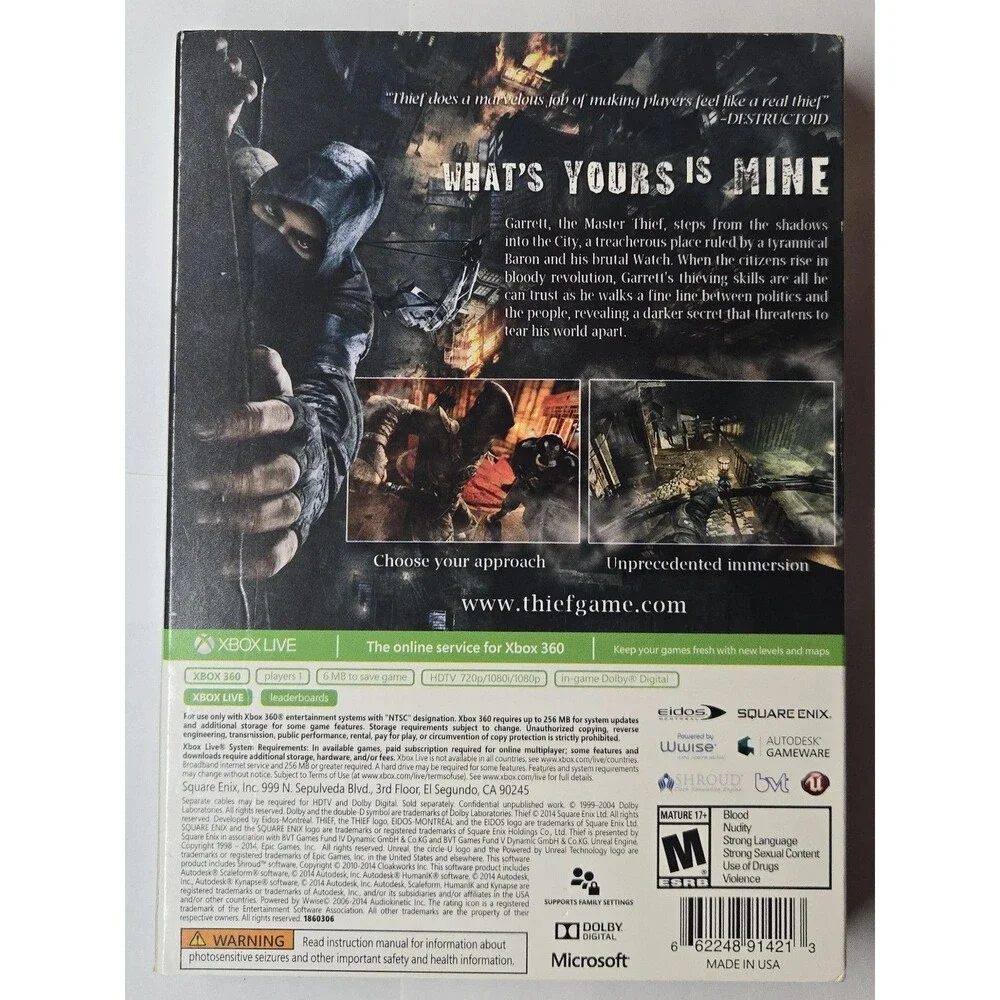 Thief Limited Edition Bank Heist Steelbook Xbox 360 Untested DLC